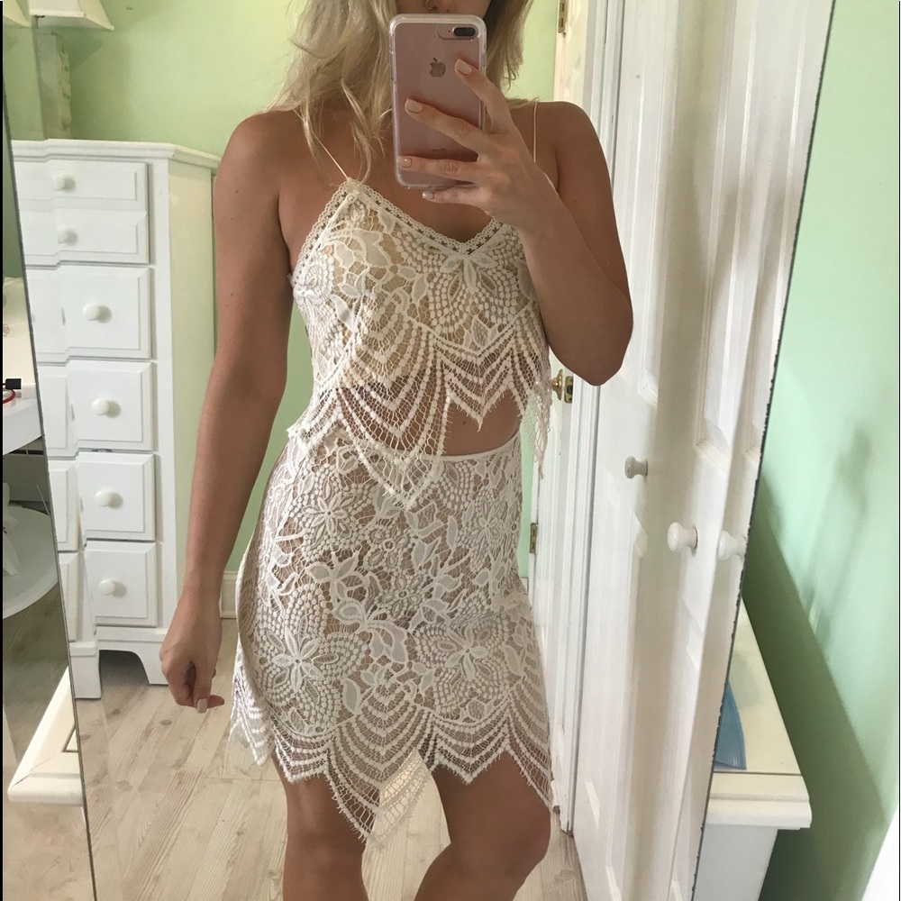 White Lace Two Piece Dress